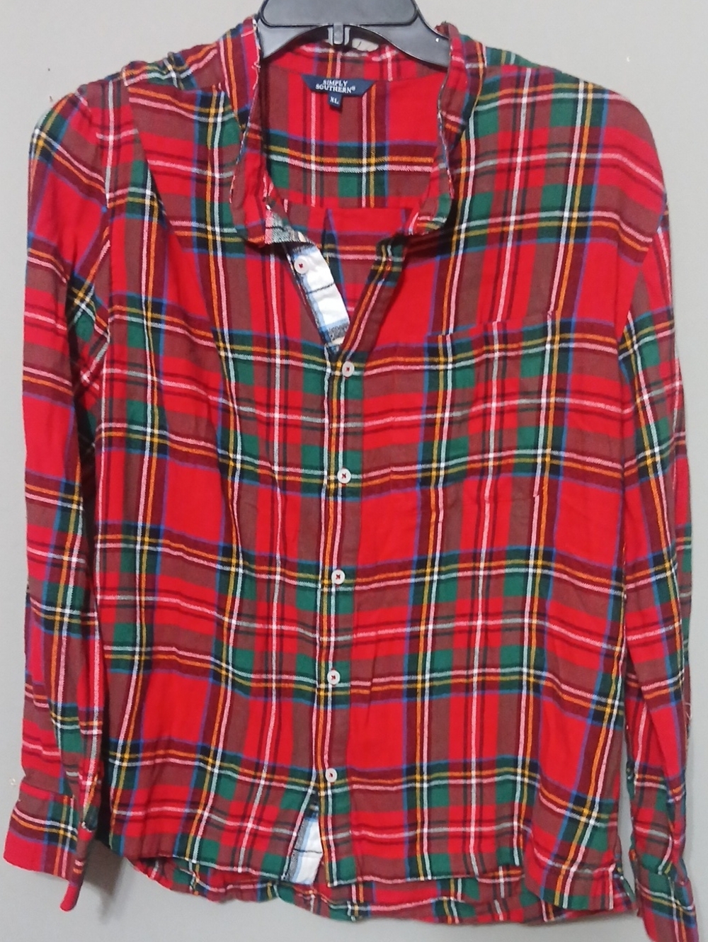 Mens Xl Simply Southern Red Plaid Button-Up Shirt